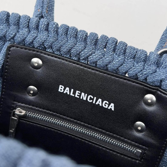 Balenciaga Women's Bistro XS Basket With Strap In Frayed Denim 23cm