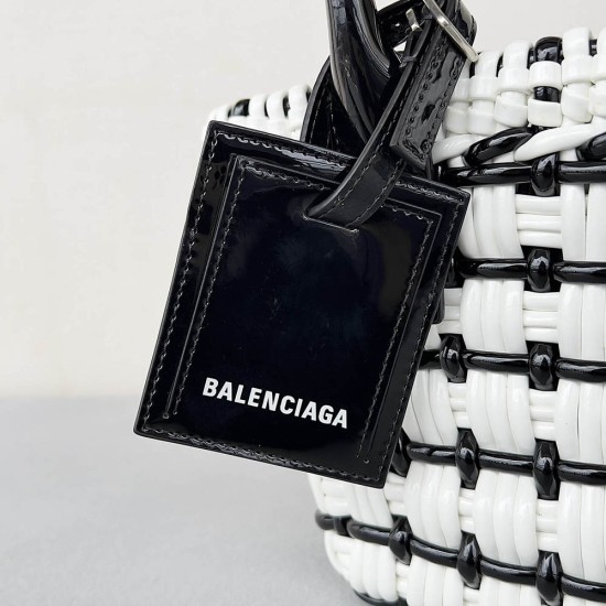 Balenciaga Women's Bistro XXS Basket With Strap In Varnished Bicolor Fake Calfskin 17cm