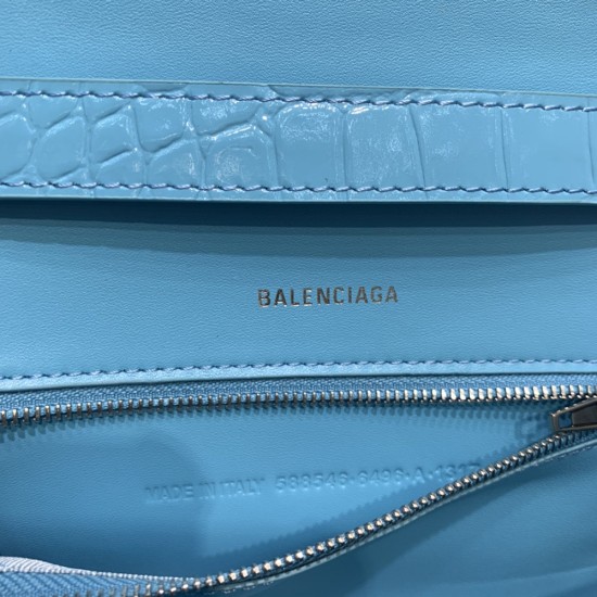 Balenciaga Hourglass Women's DownTown Shoulder Bag Shiny Crocodile Embossed Calfskin