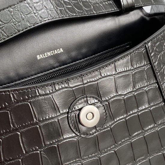 Balenciaga Women's DownTown Medium Shoulder Bag Supple Crocodile Embossed Calfskin in Tone-On-Tone Hardware