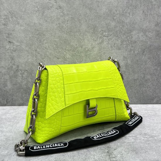 Balenciaga Women's DownTown Small Shoulder Bag With Chain Extra Supple Crocodile Embossed Calfskin