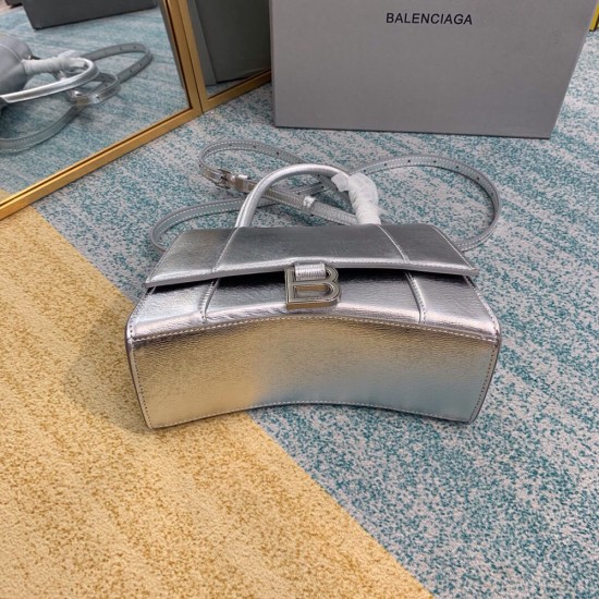 Balenciaga Women's Hourglass Handbag Silver Varnished Metallized Calfskin