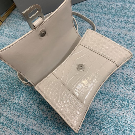 Balenciaga Women's Hourglass Handbag Crocodile Embossed Bag Calfskin