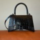 Balenciaga Women's Hourglass Handbag Shiny Crocodile Embossed Bag Calfskin With Tone-on-Tone Matte B Hardware