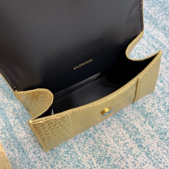 Balenciaga Women's Hourglass Handbag Metallized Crocodile Embossed Bag Calfskin