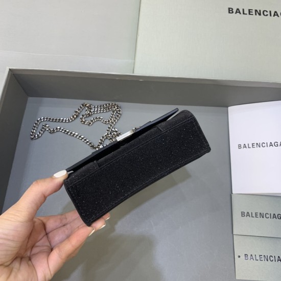 Balenciaga Women's Hourglass Mini Handbag With Chain in Glitter Material