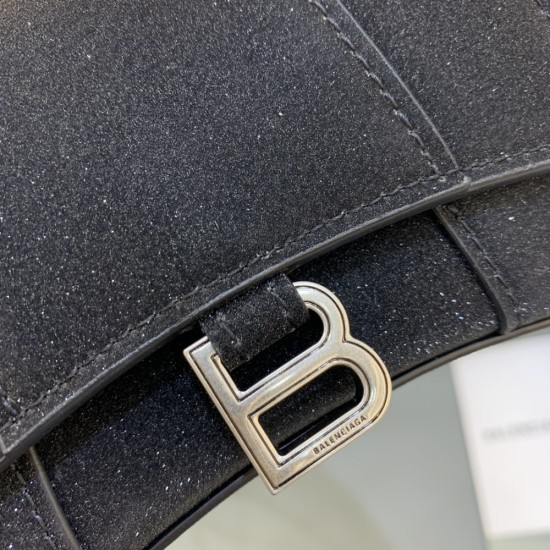 Balenciaga Women's Hourglass Mini Handbag With Chain in Glitter Material