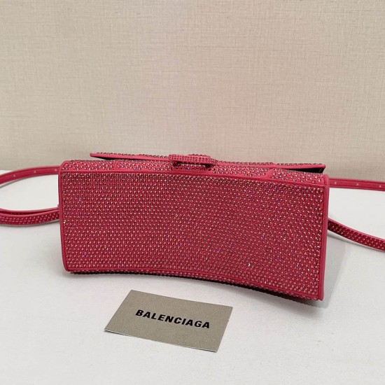 Balenciaga Women's Hourglass Handbag In Suede Calfskin With Rhinestones 5 Colors 23cm 19cm