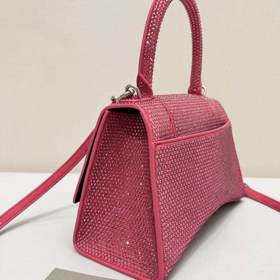 Balenciaga Women's Hourglass Handbag In Suede Calfskin With Rhinestones 5 Colors 23cm 19cm