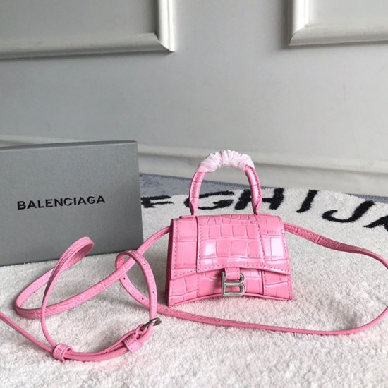 Balenciaga Women's Hourglass Mini Handbag Shiny Crocodile Embossed Calfskin