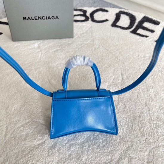 Balenciaga Women's Hourglass Mini Handbag Shiny Box Calfskin