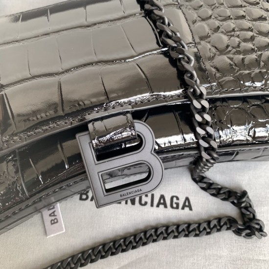 Balenciaga Hourglass Wallet With Chain Shiny Crocodile Embossed Calfskin Tone-On-Tone Hardware