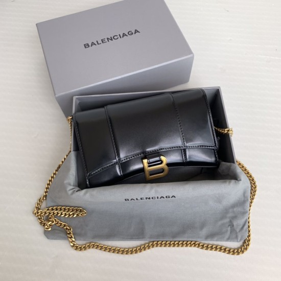 Balenciaga Hourglass Wallet With Chain Shiny Box Calfskin