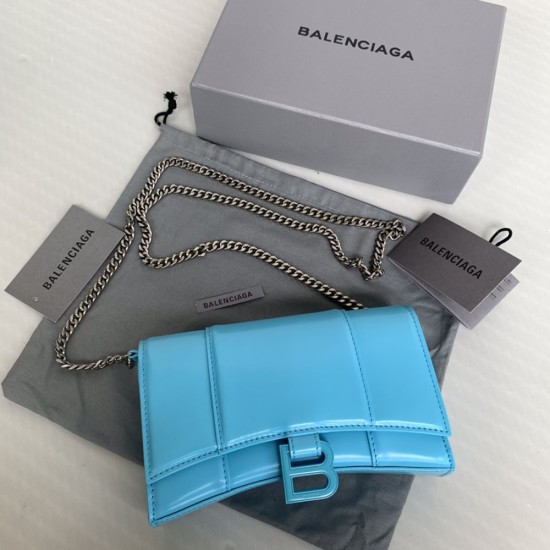 Balenciaga Hourglass Wallet With Chain Shiny Box Calfskin With Tone-On-Tone Hardware