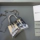 Balenciaga Women's Hourglass Mini Handbag With Chain in Metallized Crocodile Embossed Calfskin