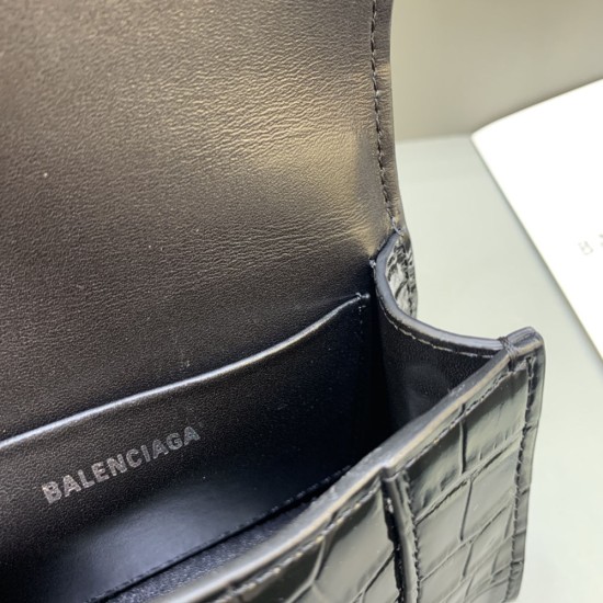 Balenciaga Women's Hourglass Mini Handbag With Chain in Shiny Crocodile Embossed Calfskin Tone-On-Tone Hardware