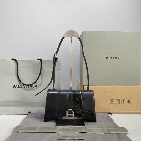 Balenciaga Women's Hourglass Multibelt Shoulder Bag In Alligator Grained Patent Calfskin 23cm 27cm