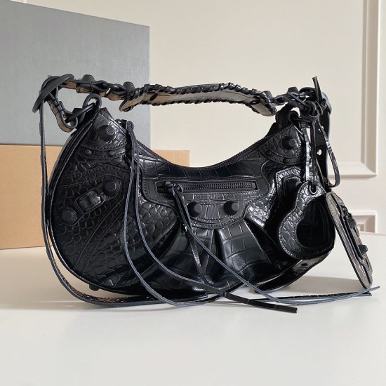 Balenciaga Women's Le Cagole Shoulder Bag Extra Supple Crocodile Embossed Calfskin