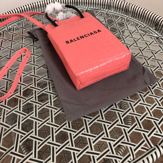 Balenciaga Mini Shopping Bag Phone Holder Bag in Crocodile Embossed Calfskin