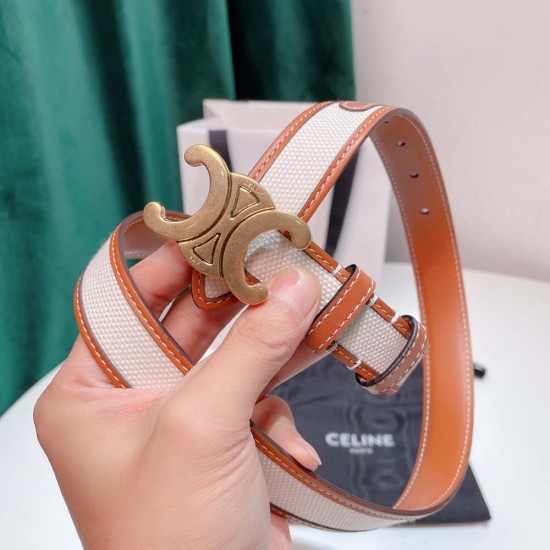 Celine Lady Belt with Canvas and Calfskin 2.5cm