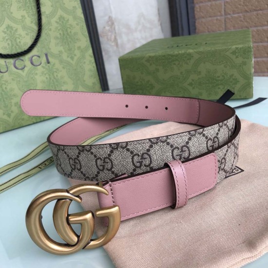 Gucci GG Marmont Belt with GG Supreme Canvas and Calfskin 3CM