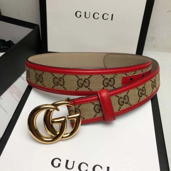 Gucci GG Marmont Belt with Canvas And Bounded By Calfskin 3.4CM