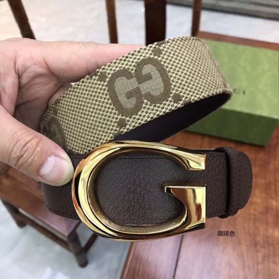 Gucci Canvas and Leather Belt with G Buckle 3.8CM