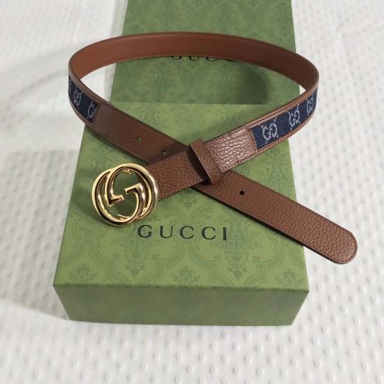 Gucci Belt with Grained Calfskin And GG Canvas 3CM