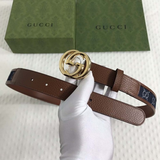 Gucci Belt with Grained Calfskin And GG Canvas 3CM