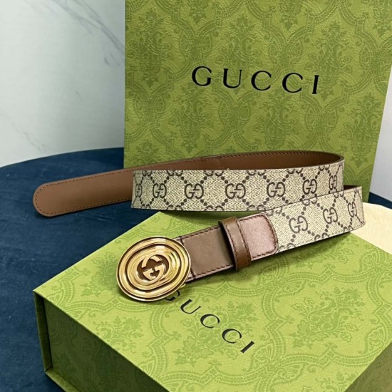 Gucci Belt with Interlocking G oval Buckle for Male 4CM