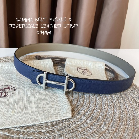 Hermes Gamma Belt Buckle Reversible Leather Strap 2.4CM