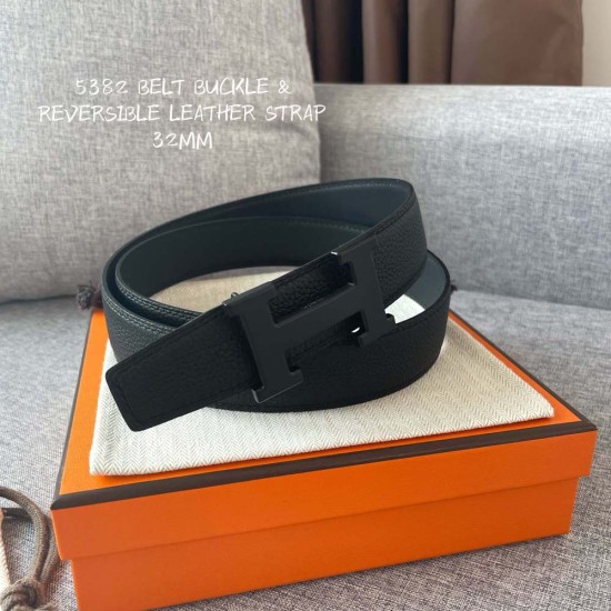 Hermes 5382 Belt Buckle Reversible Leather Strap 3.2CM