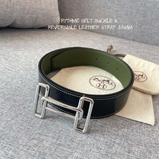 Hermes Rythme Belt Buckle Reversible Leather Strap 3.8CM
