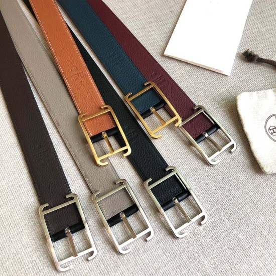 Hermes Society Belt Buckle Reversible Leather Strap 3.2CM