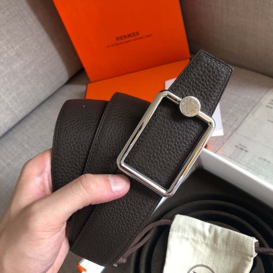 Hermes Oscar Belt Buckle Reversible Leather Strap 3.8CM
