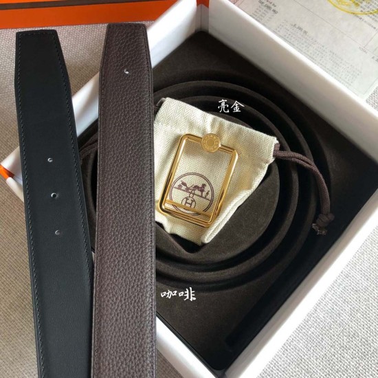 Hermes Oscar Belt Buckle Reversible Leather Strap 3.8CM