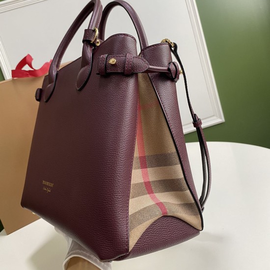 Burberry Banner Check And Leather Tote Bag 