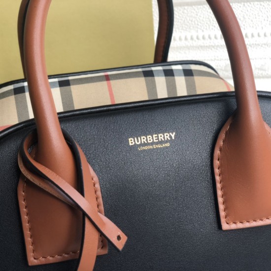 Burberry Check And Leather Cube Bag