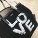 Burberry Love Print Leather Trim And Cotton Tote Bag