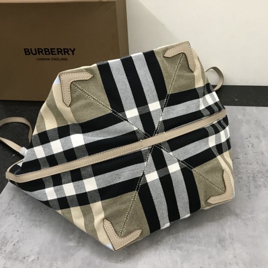 Burberry Leather Trim And Check Canvas Tote Bag