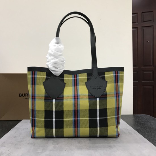 Burberry Yellow Check and Leather Reversible Tote Bag