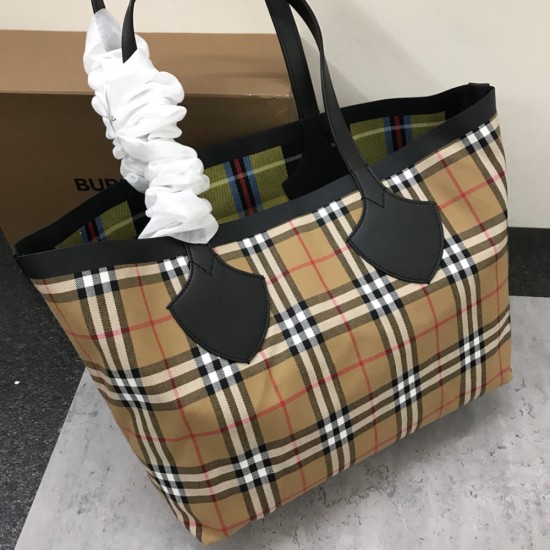 Burberry Yellow Check and Leather Reversible Tote Bag