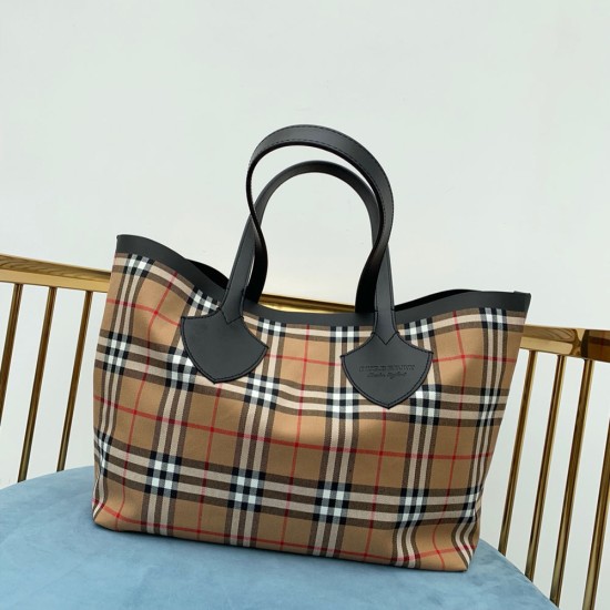 Burberry Brown Check and Leather Reversible Tote Bag