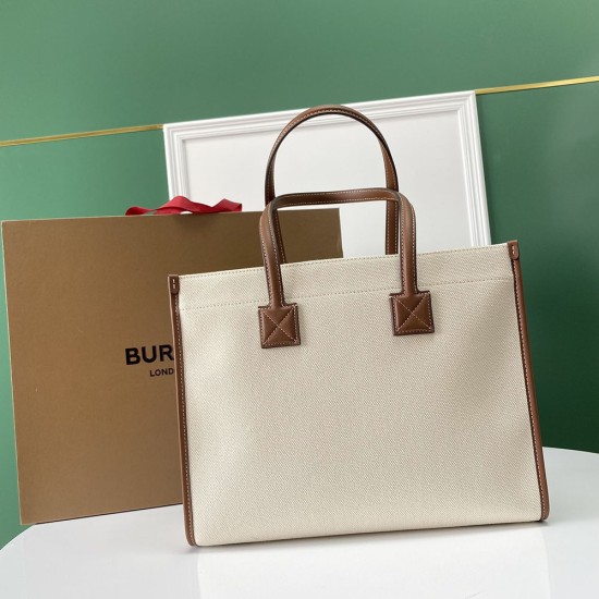 Burberry Two-tone Canvas and Leather Freya Tote Bag