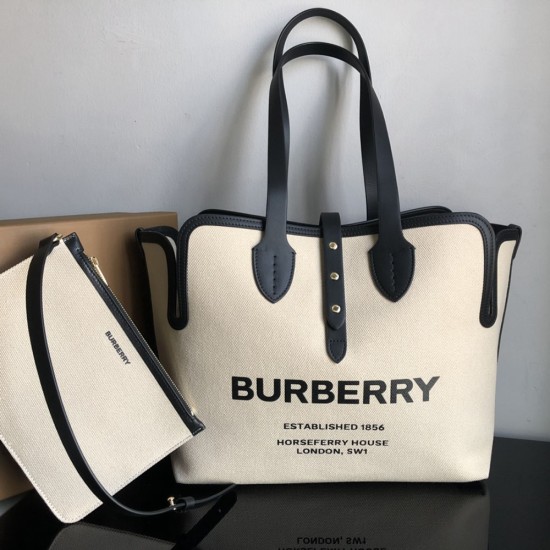 Burberry Horseferry Print Cotton Canvas And Leather Tote Bag