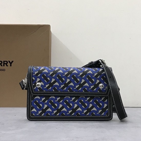 Burberry Navy Monogram Print and Leather Crossbody Bag