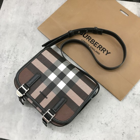 Burberry Check Print and Leather Messenger Bag