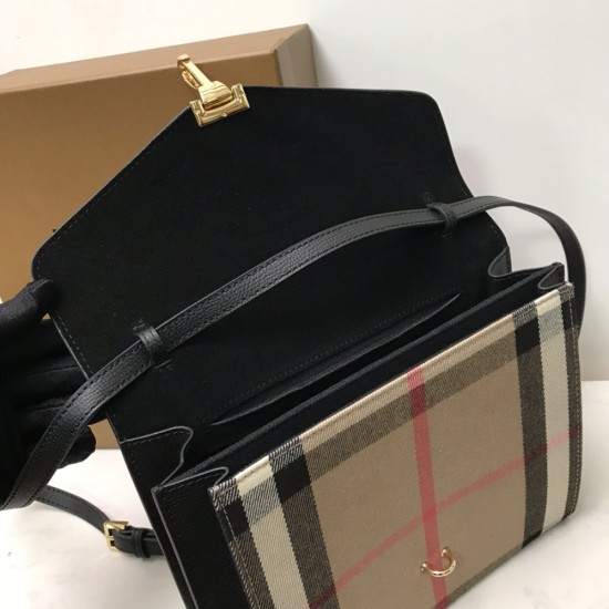 Burberry Macken Check And Grained Leather Bag