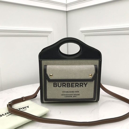 Burberry Mini Two-tone Cotton Canvas and Leather Pocket Bag