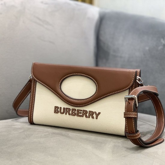 Burberry Canvas and Leather Foldover Pocket Bag
